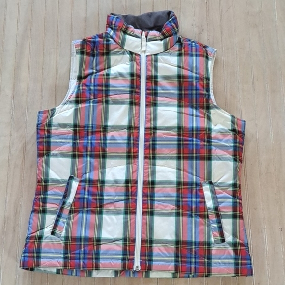 Land's End Quited Plaid Tailored Fitted  Zip Preppy Nautical Puffer Coat Vest - Picture 8 of 9